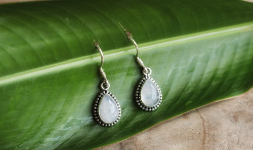 Small moonstone earrings teardrop “Suksema” 925 silver