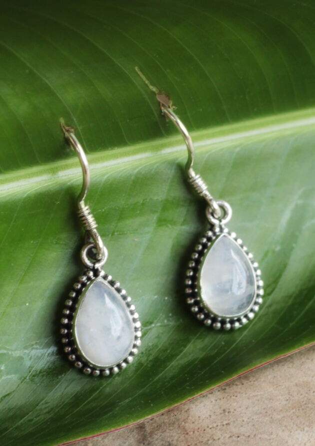 Small moonstone earrings teardrop “Suksema” 925 silver