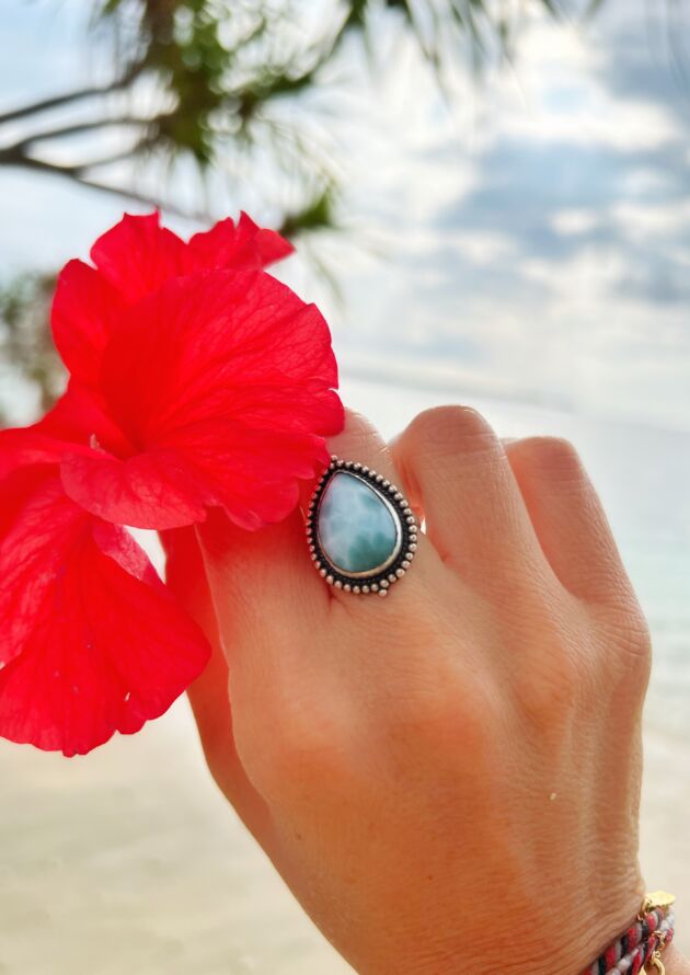 Boho Statement Oversize Ring Larimar Hippie Schmuck Silber