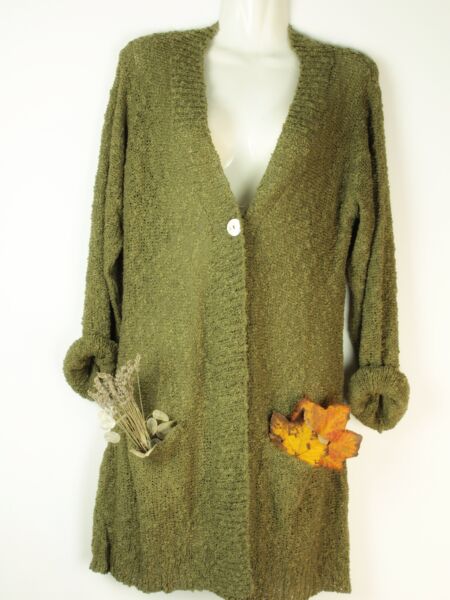 Product image Boho Long Cardigan Olivgrün mit Taschen (2)