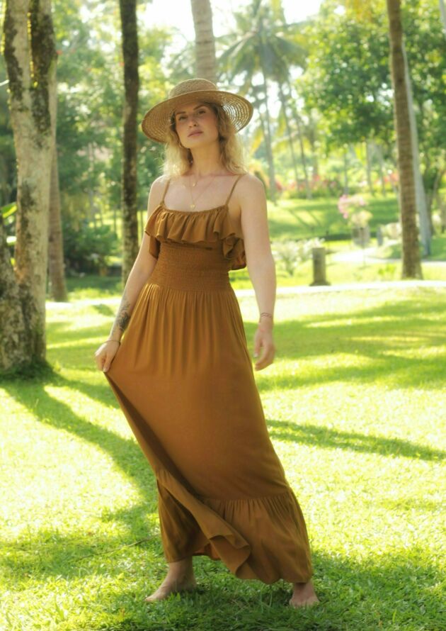 Ladies summer dress with straps light brown “Little Romance”