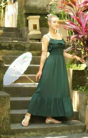 produkt bild Damen Sommer Kleid Maxi Dunkelgrün Flaschengrün Tannengrün