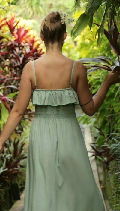 Volant Kleid mit tiefem Rücken Ausschnitt Mint Pastell Grün Kleid für Hochzeitsgäste Brautjungfernkleid