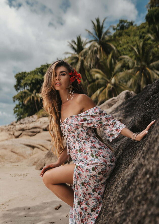 Sexy Boho Off Shoulder Kleid Blumenmuster