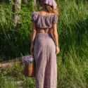 Boho-Festival-Outfit-Crop-Top-Maxirock-Musselin-Baumwolle-Taupe-Ibiza-Style-Stand