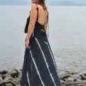 Zweiteiliges Batik Kleid Dunkelblau Peplum Design Elegantes Kleid Hochzeitsgast Brautjungfernkleid Abiballkleid Sommerkleid Ibiza Hippie