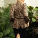 Asymmetrische Bluse Damen Langarm Leoparden-Muster