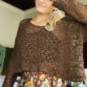 Netzpulli Grobstrick Pullover Damen Leichter Überziehpulli braun