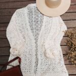 Boho Strickjacke Wollweiss