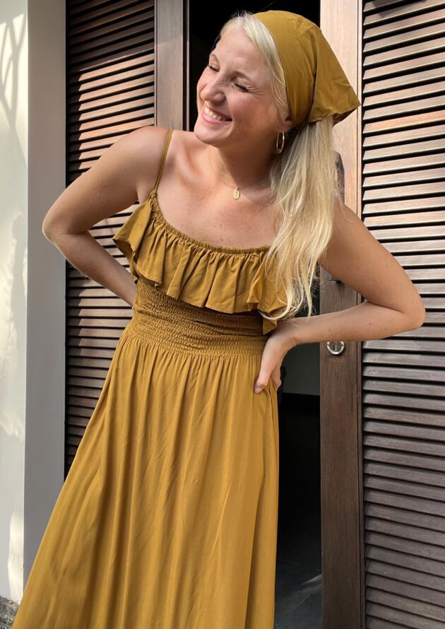 Damen Sommerkleid mit Trägern hellbraun “Little Romance”