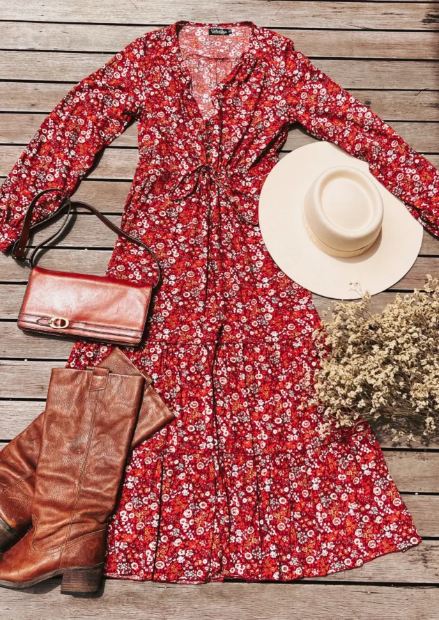Frühlings Outfit Blumenkleid Rot