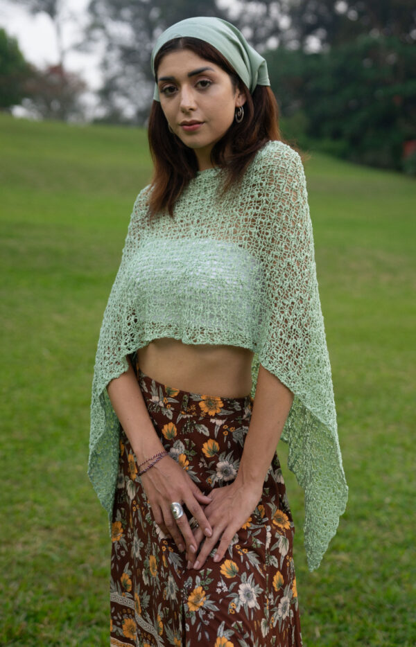 produkt bild Hippie-Strick-Häkel-Top-Poncho-Umhang-Cape-Mint