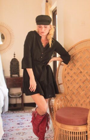 produkt bild Loose-Linendress-Babydoll-Dress-Linen-black-Autumn-Dress