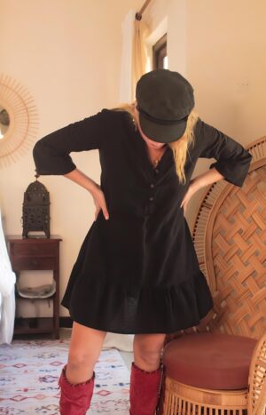 produkt bild Loose-Linendress-Babydoll-Dress-Linen-black-Autumn-Dress