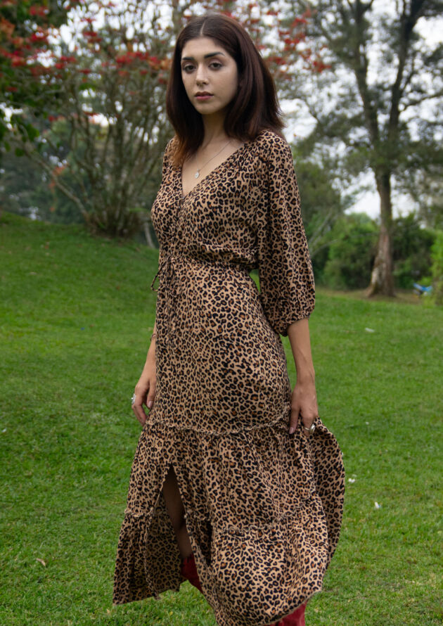 Bohemian Midikleid 3/4 Arm Leo Print “Little Secret”