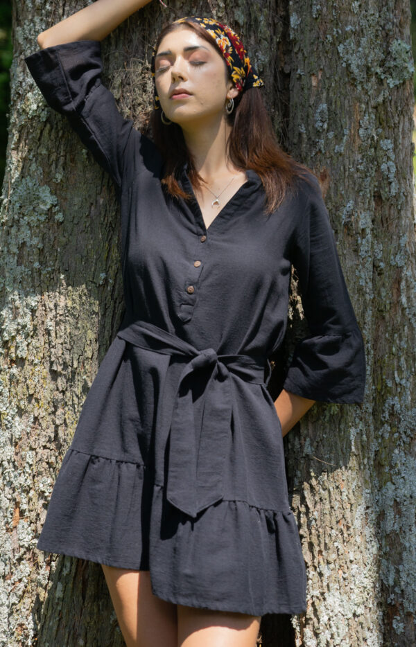 produkt bild Black-Linen-Dress-Shirt-Dress-Mini-Dress-fall-winter