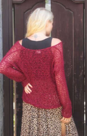 produkt bild Damen-Strickpullover-Häkel-Pullover-Shirt-Top-Langarm-Rot