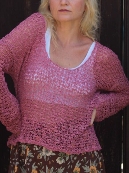 Product image Damen-Pullover-Netzartik-Rosa