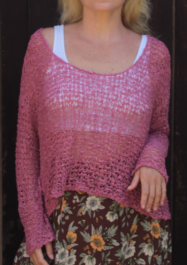 Weicher-Netz-Pullover-Grobstrick-Chunky-Knit-Sweater-Pink-Rose
