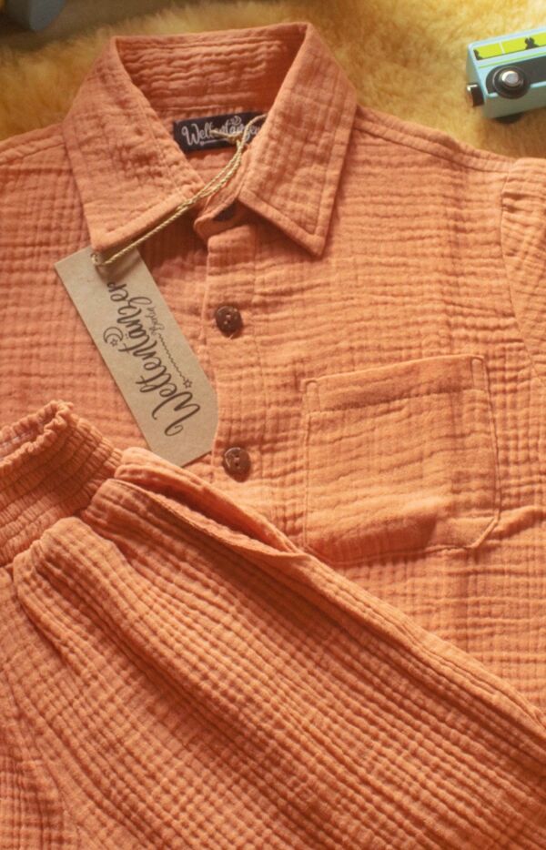 Product image Musselin-Baumwolle-Kinder-Shirt-Kurzarm-Peach