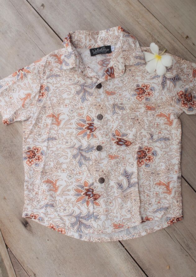 Jungen-Blumen-Hawaii-Shirt-Beige-Kinder-Kurzarm 2