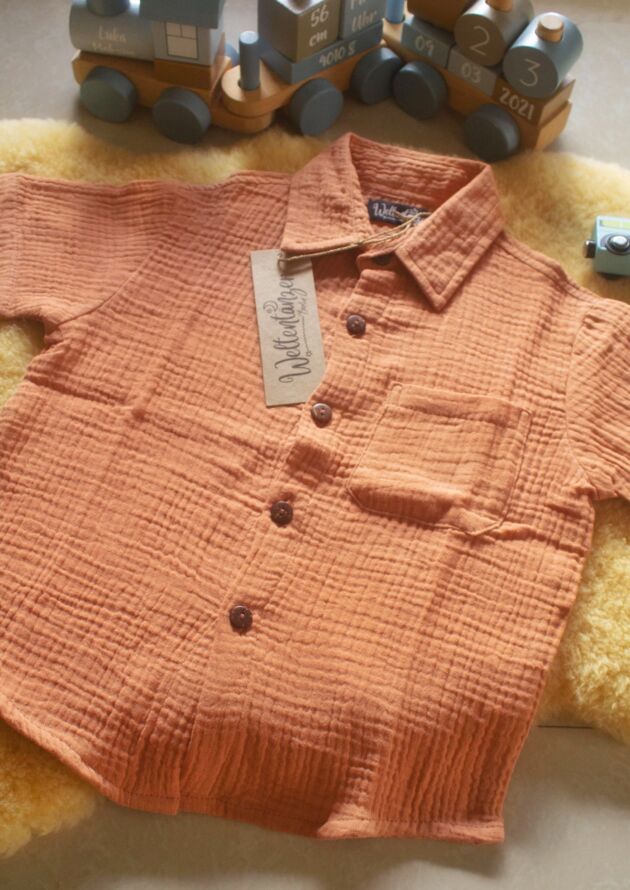 Musselin-Sommer-Kinder-Shirt-Kurzarm-Peach