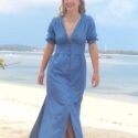 Women-long-button-Summer-Dress-Boho-Denim-Dress-Puff-Sleeves