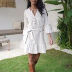 Boho-Tunika-Kleid-Leinen-mit-Gürtel-Off-White-Beige