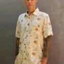 Herren-Bali-Shirt-Sommerhemd-kurzarm-Beige-Blumendruck