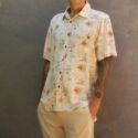 Men's Beige Linen Bermuda Shorts with Matching Short-Sleeve Shirt with Floral Print