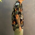 Herren-Blatt-Bali-Blumen-Kurzarm-Hermd-Shirt-Schwarz