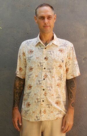 produkt bild Men's Short Sleeve Summer Shirt Flowers Beige