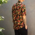 Herren-Sommer-Outfit-Blumen-Hemd-Bermuda-Hose-schwarz