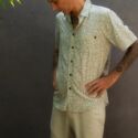 Herren-Sommer-Outfut-Set-Blumen-Shirt-kurzarm-Bermuda-Hose-aus-Leinen-zum-Umklappen-70er-Stil