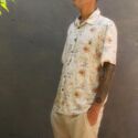 Short Men's Summer Linen Pants Beige with Matching Floral Short Sleeve Shirt