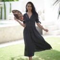 Elegantes-Damenkleid-Bürokleid-schwarz-Sommer-Baummwolle