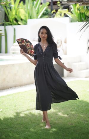 Elegantes-Damenkleid-Bürokleid-schwarz-Sommer-Baummwolle