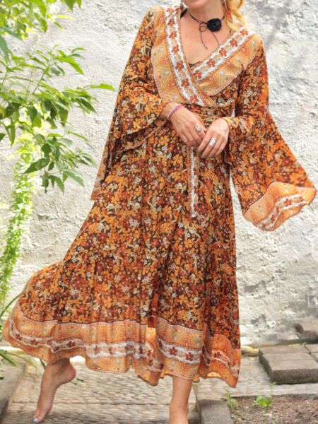 Product image Bohemian-Floer-Wrap-Dress-long-Bell-Sleeves-Boho-Chic-Maxi-Dress