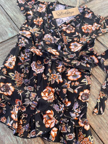 Product image Mädchen-Wickelkleid-Sommerkleid-Blumen-schwarz