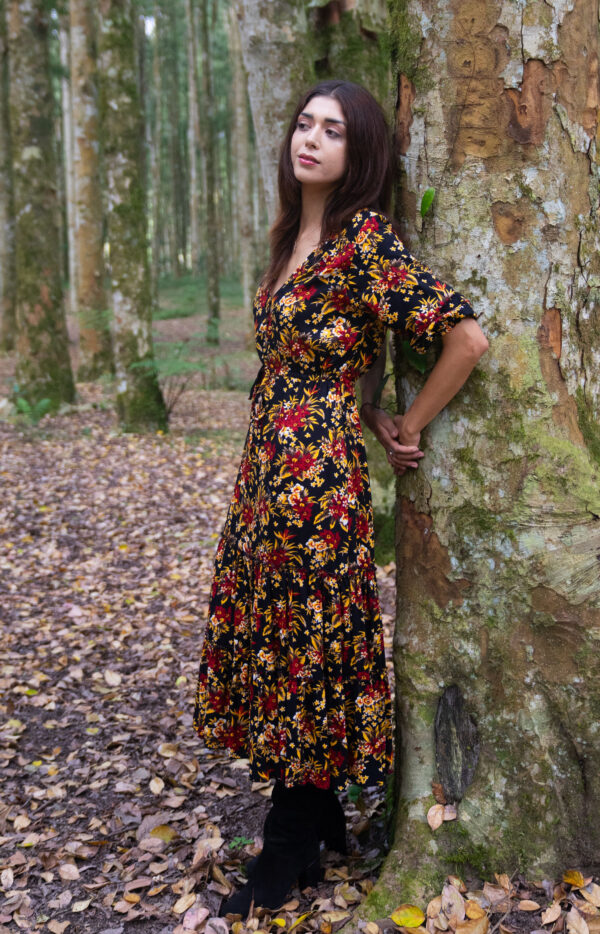 produkt bild Boho-Damen-Blumen-Midi-Kleid-schwarz-rot-Landscape