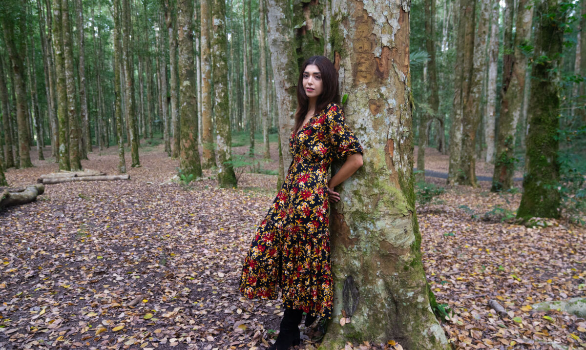 Damen-Boho-Midi-Kleid-Blumenmuster-schwarz-rot-Landscape