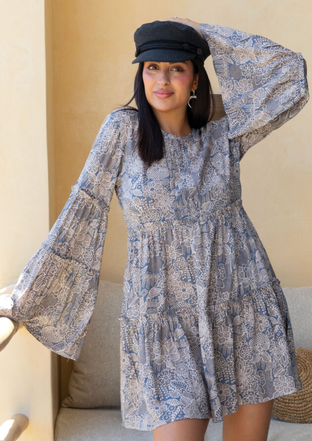 Boho Tunika Kleid mit Trompetenärmel “Blumenkind”