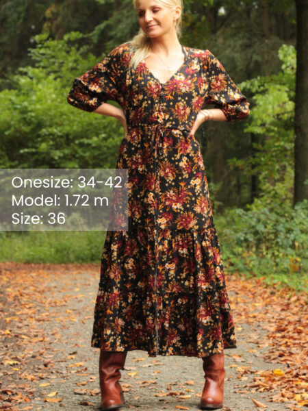 Product image Damen Boho Blumen-Kleid schwarz-rot Midi-Länge