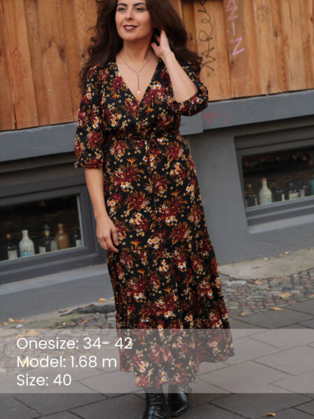 Product image Boho-Damen-Blumen-Midi-Kleid-schwarz-rot-Landscape